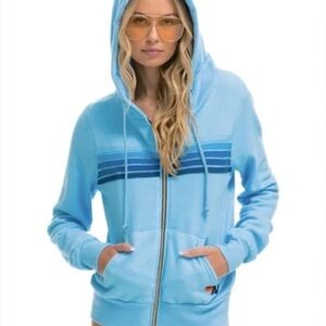 Aviator Nation Light Blue 5 Striped Hoodie